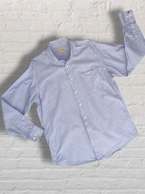 Tommy Bahama Men’s Blue Stripe Button Front Dress Shirt 16 34/35 Long Sleeve